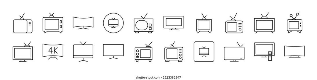 Tv Set Line Icon Pack. Editable Stroke. Minimalistic Linear Pictogram for Design of Cards, Apps, Banners, Posts