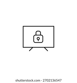 Televisor y cerradura. Control parental, acceso seguro al dispositivo. Icono de Vector de trazo perfecto y editable