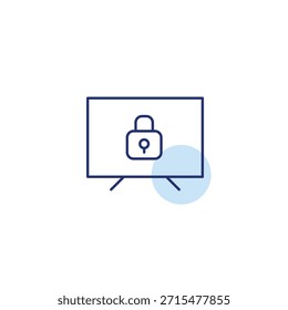 Televisor y cerradura. Control parental, acceso seguro al dispositivo. Icono de Vector de trazo perfecto y editable