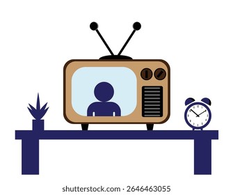 TV Set with News Reporter. Mass media and entertainment appliance vector art