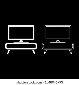 TV set on the cupboard  bedside table Home interior concept icon set white color vector illustration flat style simple image