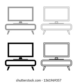 TV set on the cupboard commode bedside table Home interior concept icon set black
