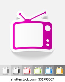 tv set paper sticker with shadow. Vector illustration