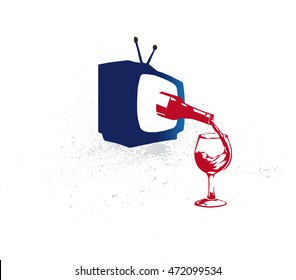 TV set is pouring a red wine to a glass.