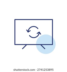 TV set with renew arrows on it. Channels update, translation streaming resumed. Pixel perfect, editable stroke vector icon