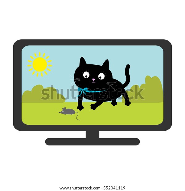 Tv Set Show Black Cat Mouse Stock Vector Royalty Free