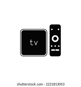 TV Set top box icon in black flat glyph, filled style isolated on white background