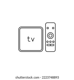 TV-Set-Top-Box-Symbol im Strichformat, einzeln auf weißem Hintergrund
