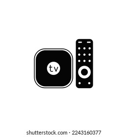TV Set top box icon in black flat glyph, filled style isolated on white background