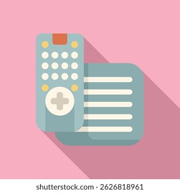 Tv set top box receiver and remote control lying on a pink background