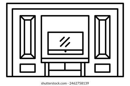 TV shelf icon in thin line style. Vector illustration graphic design