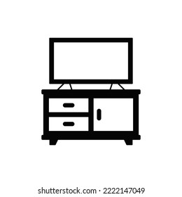 TV shelves icon in black flat glyph, filled style isolated on white background