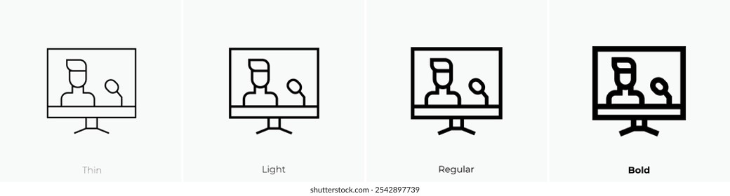 tv show icon. Thin, Light Regular And Bold style design isolated on white background