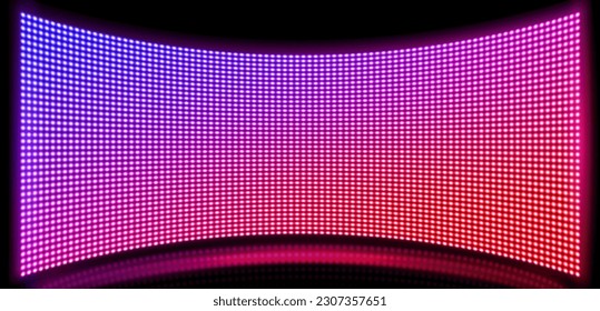 Tv show led screen stage and lcd wall background. Light panel concave monitor digital texture with dot pattern and scene. Curved cinema glittering diode pixel technology vector backdrop illustration