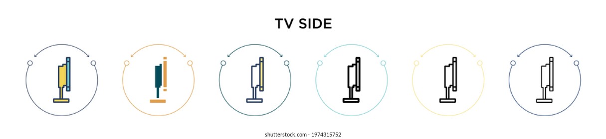 Tv side icon in filled, thin line, outline and stroke style. Vector illustration of two colored and black tv side vector icons designs can be used for mobile, ui, web