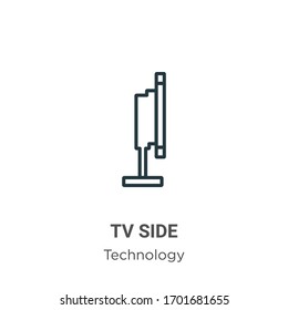 Icono vectorial del contorno lateral de la televisión. Icono lateral de tv negro en línea delgada, ilustración de elemento simple vector plano del concepto de tecnología editable trazo aislado en fondo blanco