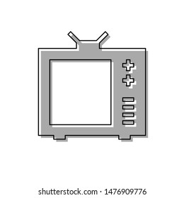 TV sign illustration. Black line icon with gray shifted flat filled icon on white background. Illustration. svg