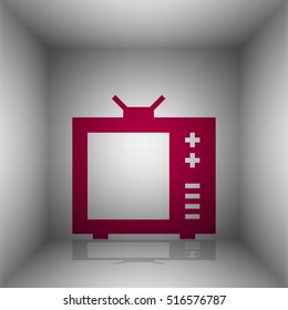 TV sign illustration. Bordo icon with shadow in the room.