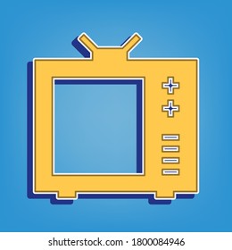 TV sign illustration. Golden Icon with White Contour at light blue Background. Illustration.