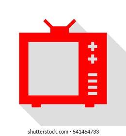 TV sign illustration. Red icon with flat style shadow path.