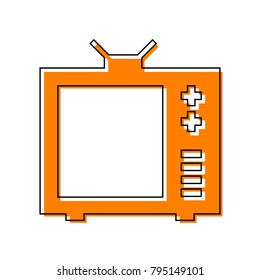 TV sign illustration. Vector. Black line icon with shifted flat orange filled icon on white background. Isolated. svg