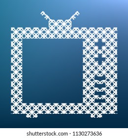 TV sign illustration. Vector. White textured icon at lapis lazuli gradient background.