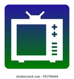 TV sign illustration. Vector. White icon at green-blue gradient square with rounded corners on white background. Isolated.