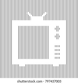 TV sign illustration. Vector. White icon on grayish striped background. Optical illusion.