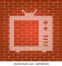TV sign illustration. Vector. Whitish icon on brick wall as background.