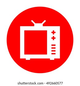 TV sign illustration. White icon on red circle.