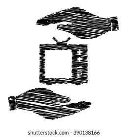 TV sign. Save or protect symbol by hands with scribble effect.