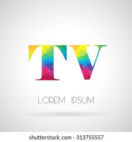 TV sign vector illustration. Rainbow polygonal letters