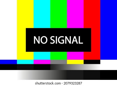 Error de señal de TV. Patrón de color en la pantalla de televisión. Error técnico y fin de la emisión o película de televisión. Fondo retro para comunicación rota. Prueba de la señal. Canal de calibración. Vector.