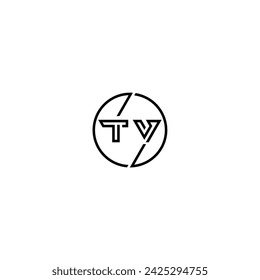 TV simple outline concept logo and circle of initial design black and white background