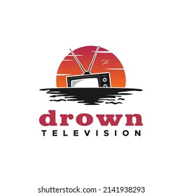 TV Sink Drown At Sunset In The Sea For Film Production Television Haters Logo Design