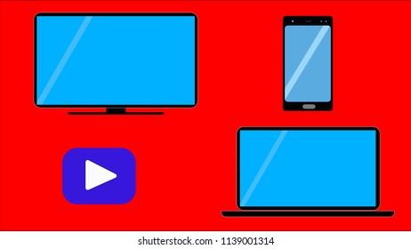 TV SMARTPHONE PLAY BUTTON LAPTOP