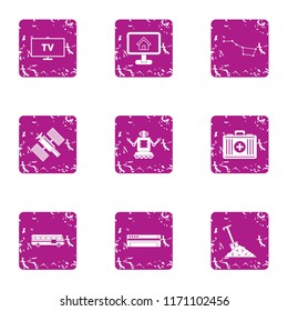 TV software icons set. Grunge set of 9 tv software vector icons for web isolated on white background