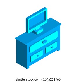 TV stand 3D Vector Isometric Icon blue and cyan color