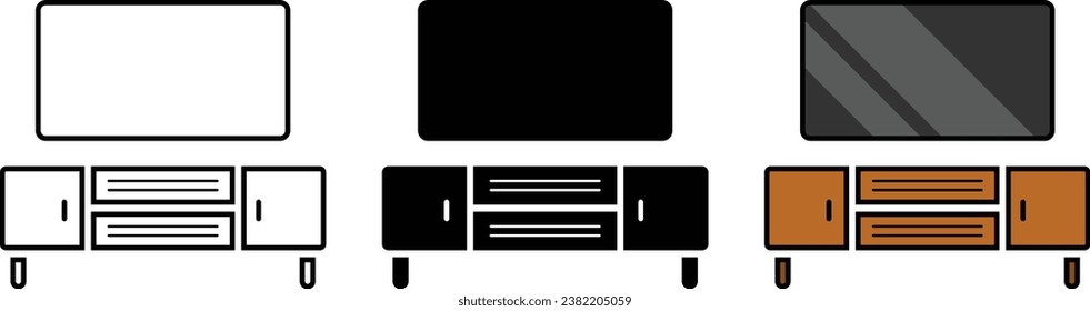 TV stand black glyph icon. Entertainment center. Watching movies. Television. Modern contemporary home furniture store icons lined, isolated and colored version. Vector illustration