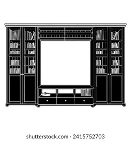 TV Stand Bookcase Vector 01. A Vector Illustration Isolated On White Background.