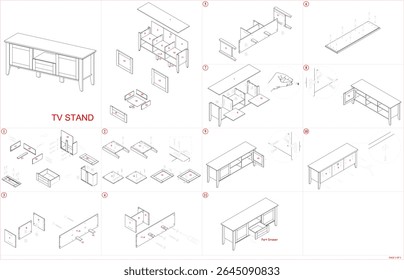 TV stand furniture assembly steps 2 doors 1 drawers