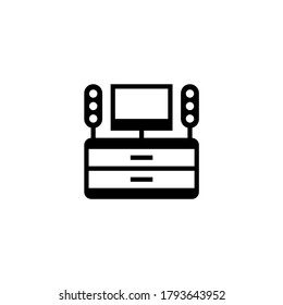 TV Stand icon in black flat glyph, filled style isolated on white background