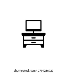 TV Stand icon in black flat glyph, filled style isolated on white background