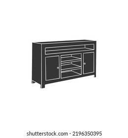 TV Stand Icon Silhouette Illustration. Furniture Vector Graphic Pictogram Symbol Clip Art. Doodle Sketch Black Sign.