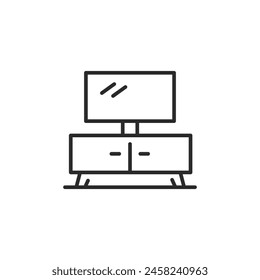 TV stand icon. Simple modern TV stand icon ideal for interior design applications and entertainment themed graphics. Illustrates a sleek television stand with storage compartments. Vector illustration