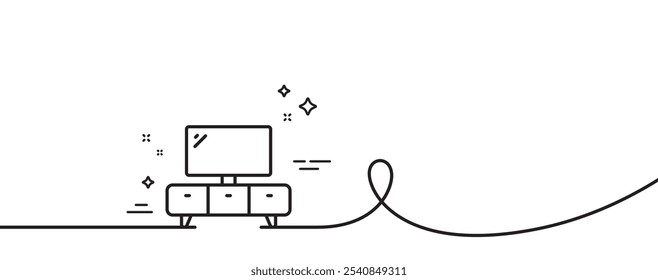 Tv stand line icon. Continuous one line with curl. Home furniture sign. Modern dresser symbol. Tv stand single outline ribbon. Loop curve pattern. Vector