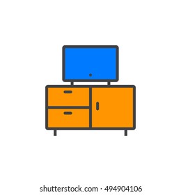 tv stand line icon, filled outline vector sign, linear colorful pictogram isolated on white. logo illustration