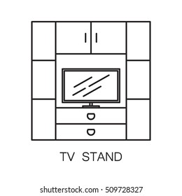 TV stand line icon. High quality outline vector pictogram on the topic of TV stand . Black line elements for web design or mobile app, logo, company's visit card, etc. Vector button EPS 10. 