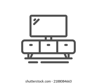 Tv stand line icon. Home furniture sign. Modern dresser symbol. Quality design element. Linear style tv stand icon. Editable stroke. Vector