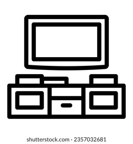 Icono de línea de base de televisión y tv, concepto de diseño interior, señal de vector del gabinete de televisión sobre fondo blanco, icono de estilo de contorno para concepto móvil y diseño web. Gráficos vectoriales